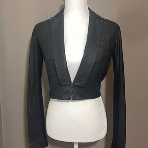 Crop Bolero Leather Jacket w/ Knit